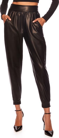 Womens faux discount leather joggers