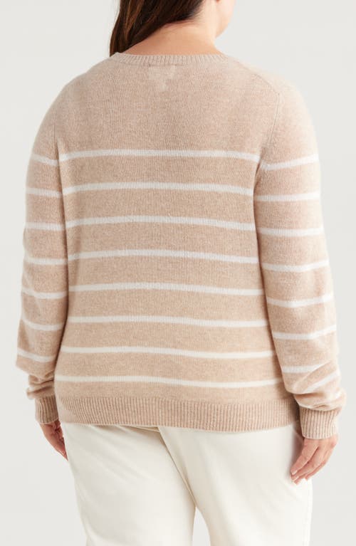 Shop Caslonr Caslon(r) Stripe Crewneck Cashmere Sweater In Tan Doeskin Heather Stacy