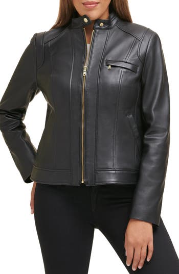 Cole Haan Signature Moto Leather Jacket In Black
