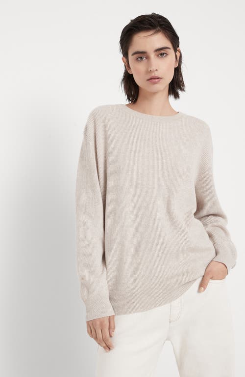 Shop Brunello Cucinelli English Rib Knit Sweater In Oyster