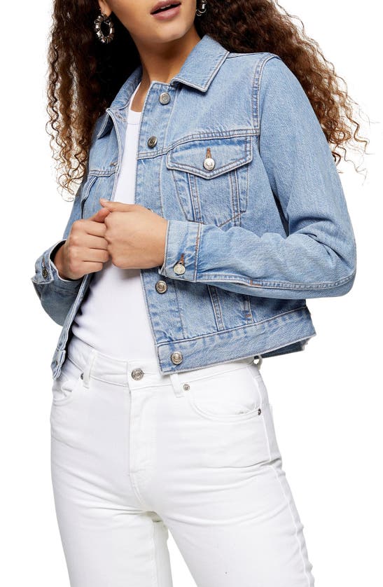 Topshop Tilda Recycled Cotton Denim Jacket In Mid Blue
