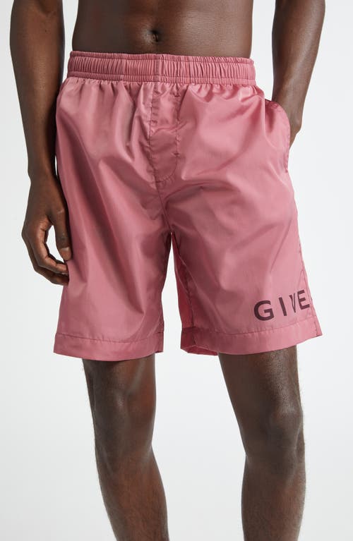 Shop Givenchy Long Nylon Swim Trunks In Old Pink