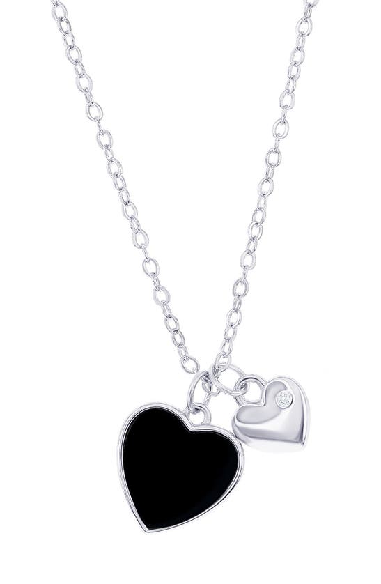 Shop Simona Onyx Heart Charm Necklace In Silver