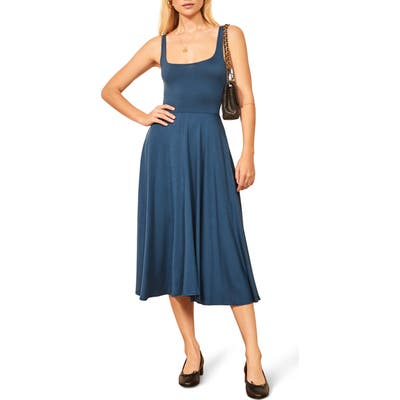 Reformation Rou Midi Fit & Flare Dress, Blue