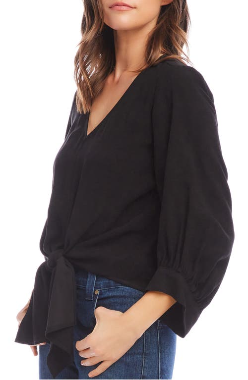 Shop Karen Kane Tie Front Blouson Sleeve Top In Black