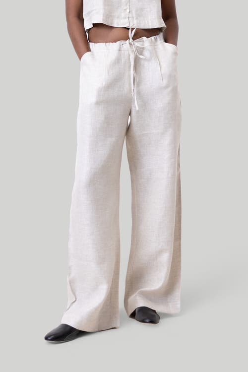 Shop Reistor Wide Leg Linen Pants In Linen Check