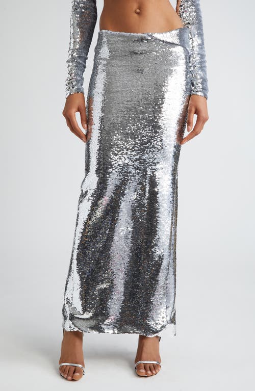 Sequin Maxi Skirt in Silver