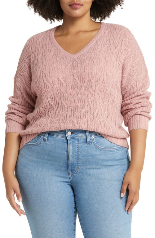 Madewell Open Stitch Cable Knit Sweater in Heather Dusty Berry