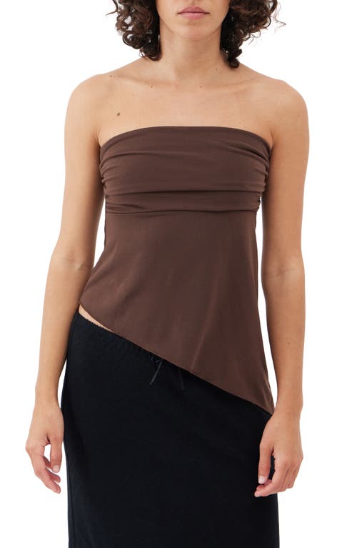 Asymmetric Strapless Mesh Top in Chocolate