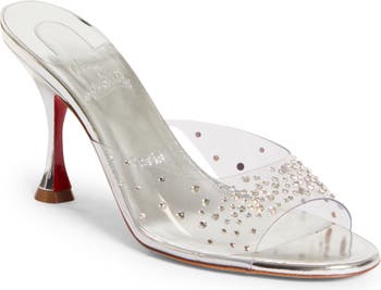 Christian Louboutin Degramule Strass Clear Red Sole Sandals Black
