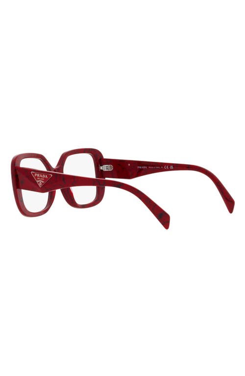 Prada 53mm Square Optical Glasses In Red/black Marble