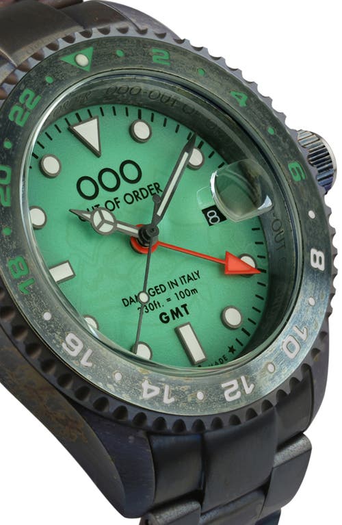 Shop Out Of Order Swiss Movement Gmt Tokyo Shibuya Ultra Brushed Bracelet Watch, 44mm In Black/light Green