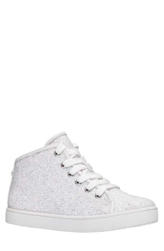 Nina Kids' Penelope High Top Sneaker In White Glitter Lace