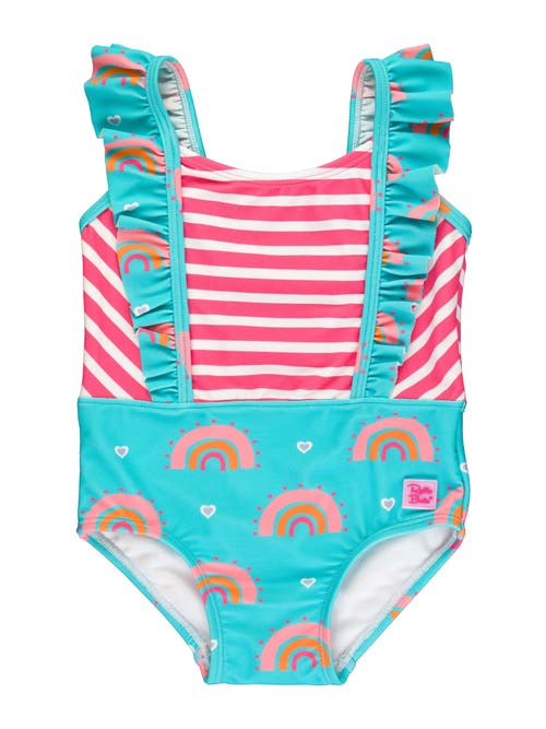 Shop Rufflebutts Girls Upf50+ Pinafore One Piece In Catching Rainbows