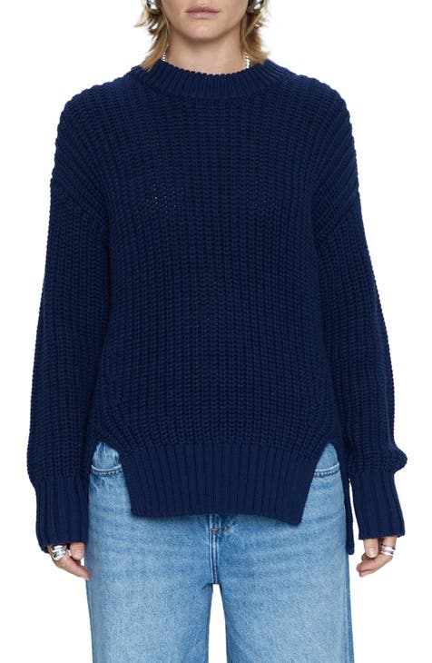 Helene Side Vent Crewneck Cotton Sweater