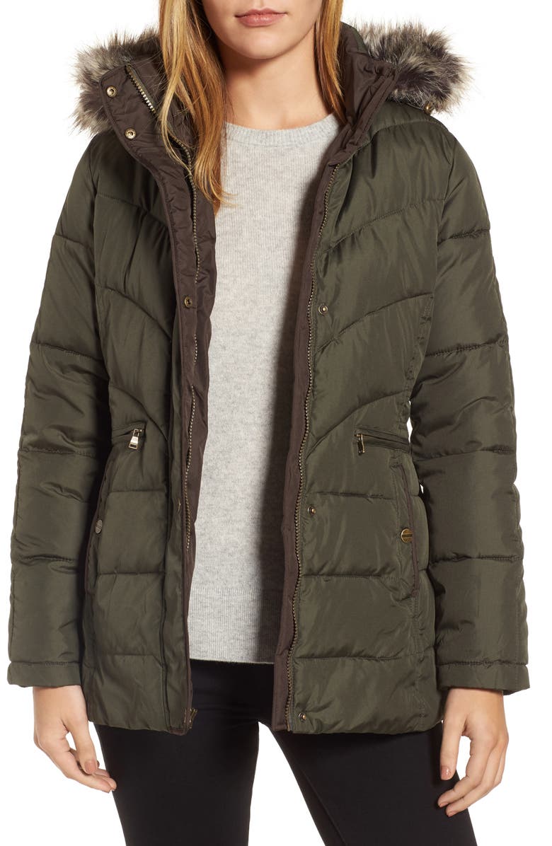 Larry Levine Quilted Coat with Faux Fur Trim | Nordstrom