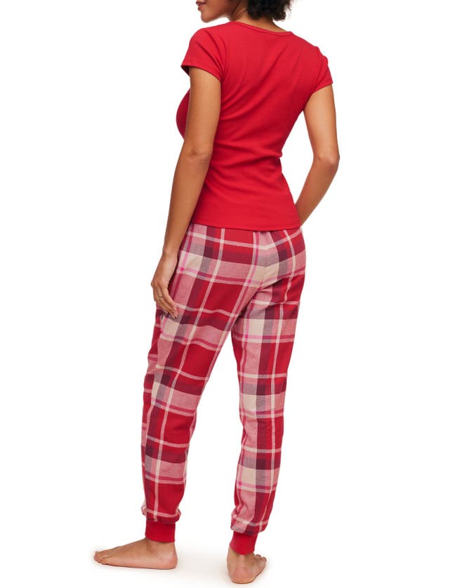 Shop Adore Me Caileigh Pajama T-shirt & Jogger Set In Plaid Red