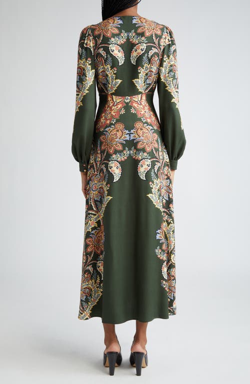 Shop Etro Placed Paisley Print Long Sleeve Dress In Green Floral