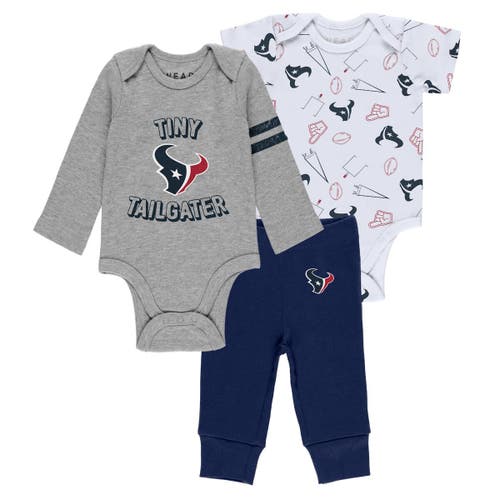 Newborn & Infant WEAR by Erin Andrews Gray/Navy/White Houston Texans Three-Piece Turn Me Around Bodysuits & Pant Set