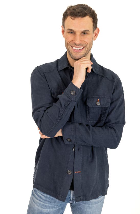 Pino By Pinoporte Linen Overshirt In Navy