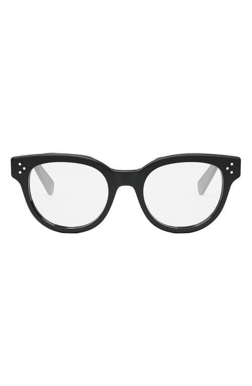 CELINE Bold 53mm Round Optical Glasses in Shiny Black 