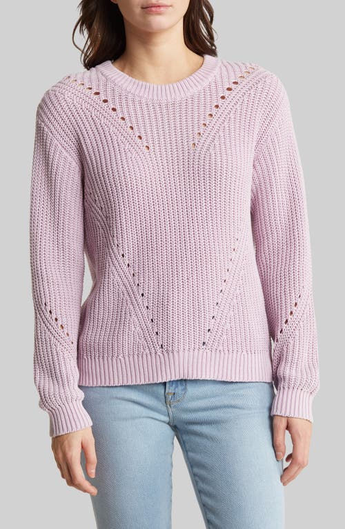 Ramona Pointelle Accent Cotton Crewneck Sweater in Lavender Mist