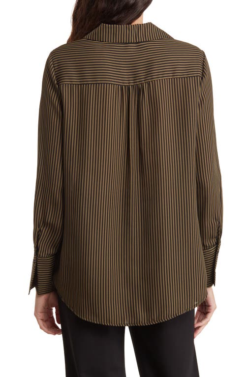 Shop Pleione Long Sleeve Pocket Tunic Shirt In Olive/black Stripe