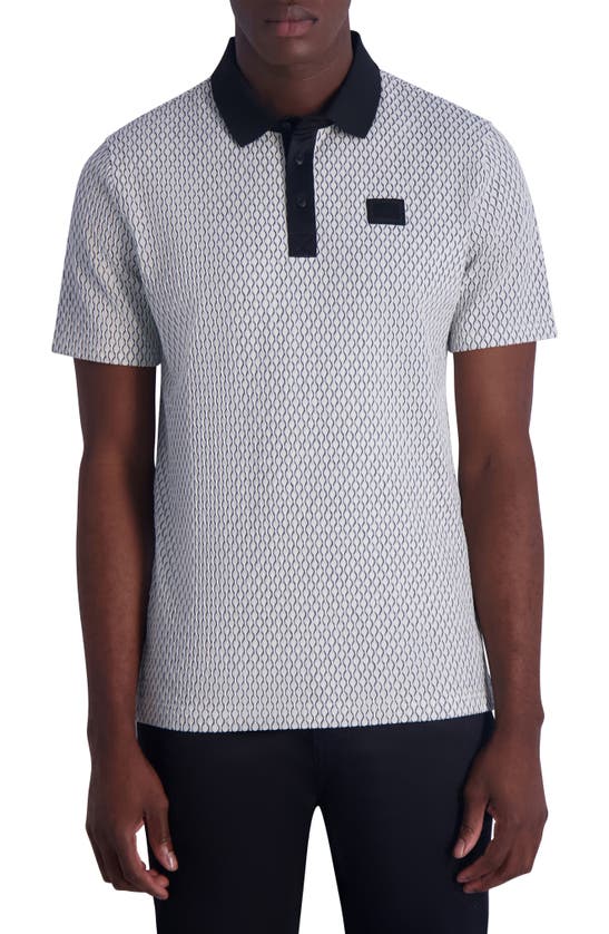 Karl Lagerfeld Wavy Texture Performance Polo In White/ Black