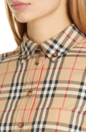 Burberry | Women Lapwing Checked Stretch Poplin Shirt Beige 4