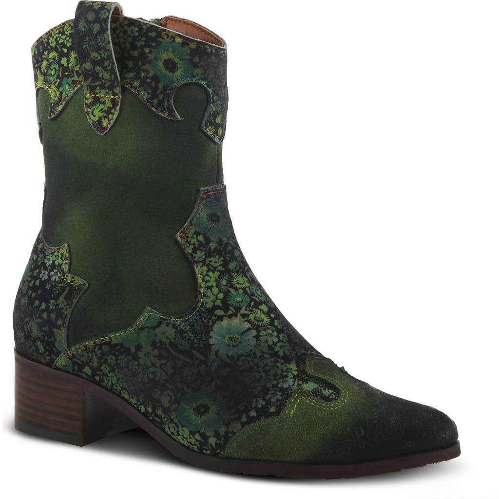 L'artiste By Spring Step Ladylucky Womens Faux Suede Pointed Toe Ankle Boots In Green Multi Suede