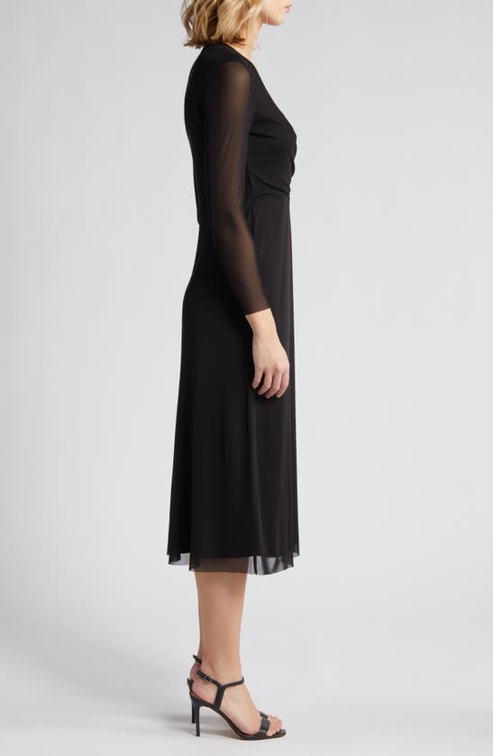 Shop Anne Klein Long Sleeve Midi Wrap Dress In Anne Black