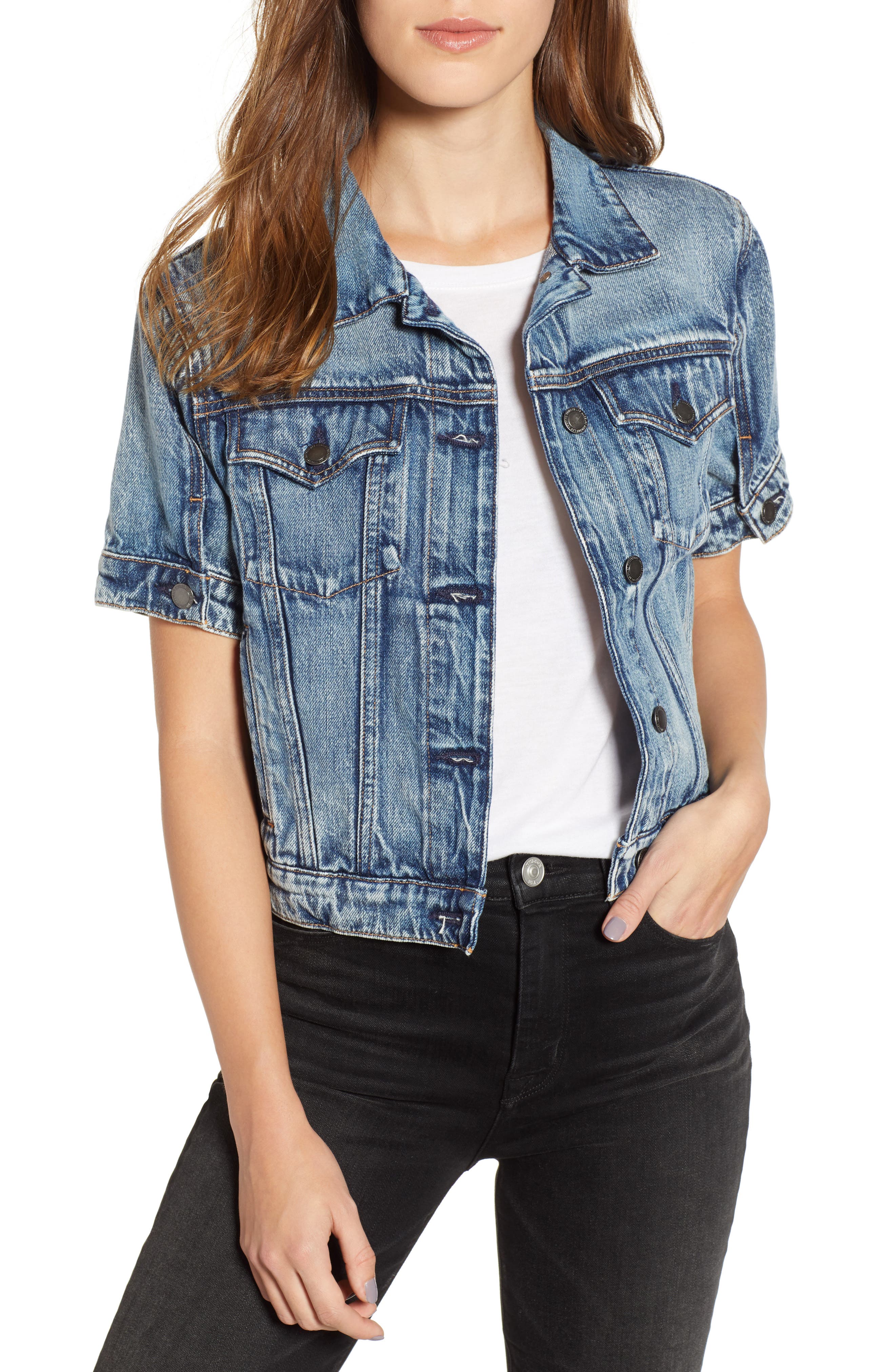 women's short sleeve blue jean jacket