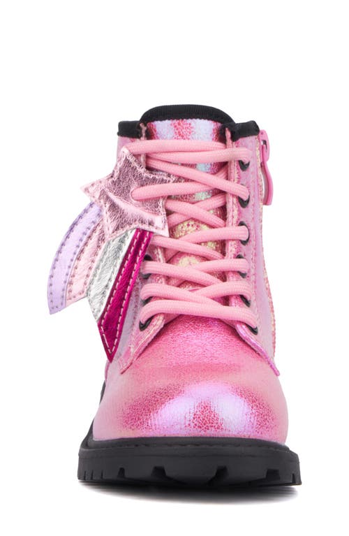 Olivia Miller Kids' Crystal Sky Metallic Combat Boot In Pink