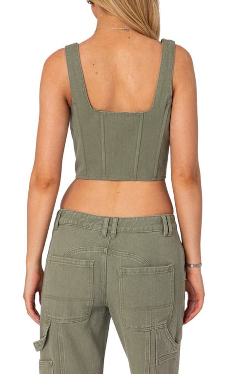 Edikted Lottie Washed Denim Crop Corset Top In Olive