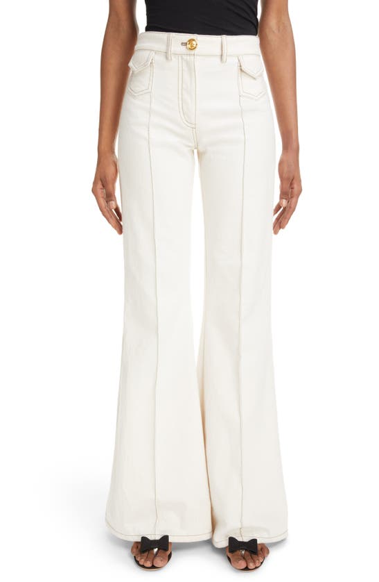 Giambattista Valli High Waist Cotton Gabardine Flare Leg Pants In White ...