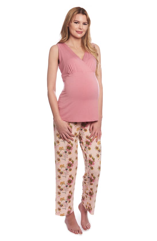 Shop Everly Grey Analise During & After 5-piece Maternity/nursing Sleep Set In Camellia