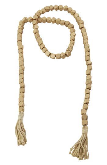Willow Row Bohemian Wood Beaded Tassel Garland In Gold