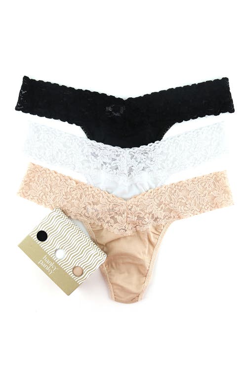 Hanky Panky 3-pack Low Rise Thong In Black/white/chai