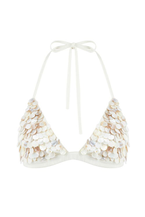 Shop Nocturne Mother Of Pearl Beaded Crop Top In Ivory