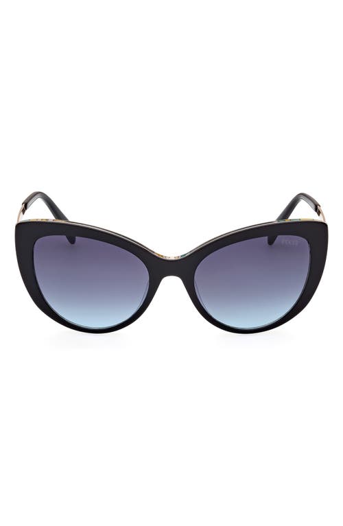 Emilio Pucci 56mm Cat Eye Sunglasses in Shiny Black /Gradient Smoke