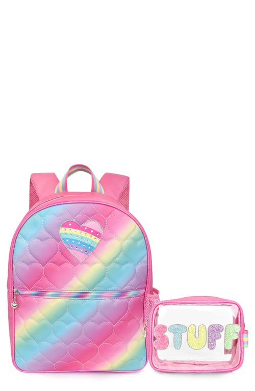OMG Accessories Kids' Large Quilted Hearts Backpack & Stuff Pouch Set in Flamingo at Nordstrom