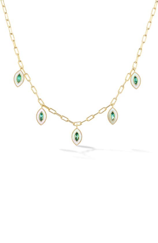 Shop Orly Marcel Marquise Eyes Emerald & Mother-of-pearl Frontal Necklace In Green