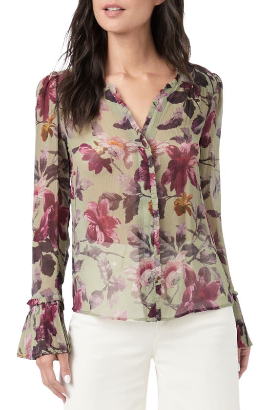 Paige Palma Floral Print Pleated Cuff Silk Button-up Blouse In Brolv/rasp