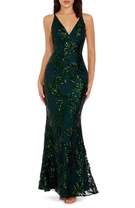 Iris Emerald Lace Evening Dress