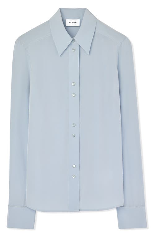 Shop St John St. John Collection Silk Snap-up Shirt In Powder Blue