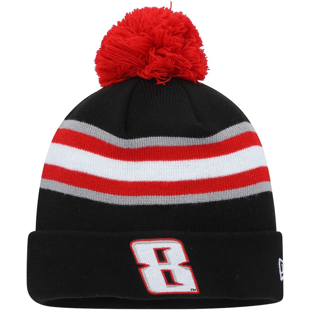New Era Men's New Era Black/Scarlet Kyle Busch Cuffed Knit Hat with Pom