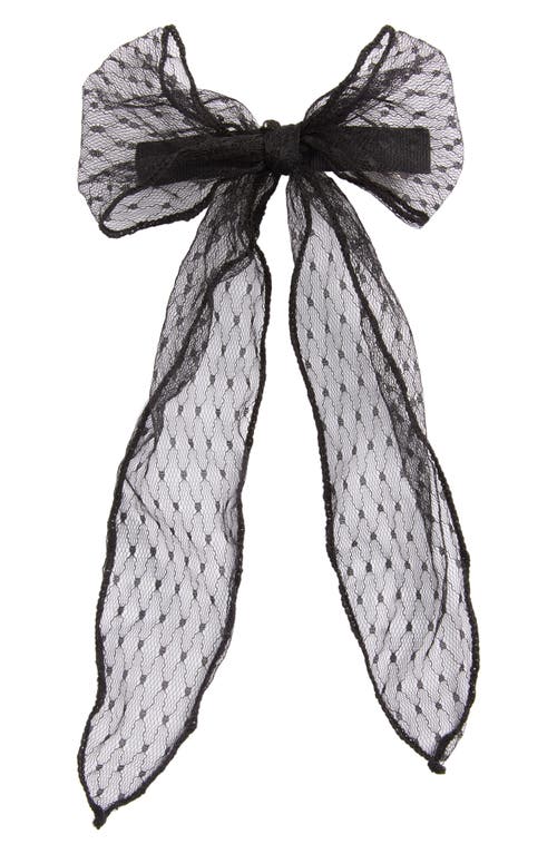 Knotted Lace Bow Barrette in Black Mesh Dot