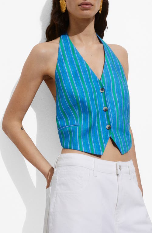 Shop Mango Moraima Stripe Halter Vest In Medium Blue