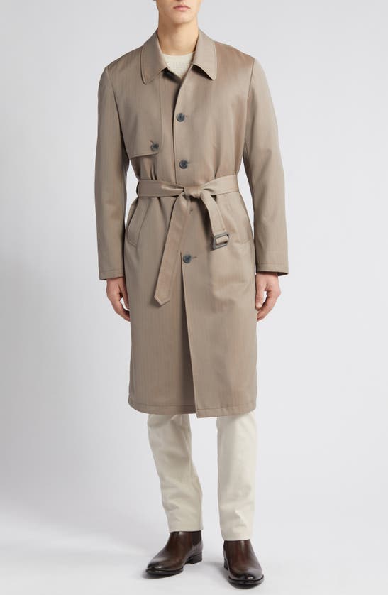 Cardinal Of Canada Water Repellent Wool Coat In Khaki Herringbone