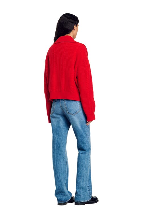 Shop Sandro Buttoned Neck Sweater In Red